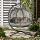 Outsunny Outdoor Double Hanging Chair, Swing Chair with Metal Stand, Thick Padded Cushion, Foldable Basket and Cup Holders, for 
