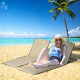 Outsunny Set of 2 Foldable Garden Beach Chair Mat Lightweight Outdoor Sun Lounger Seats Adjustable Back Metal Frame PE Fabric He