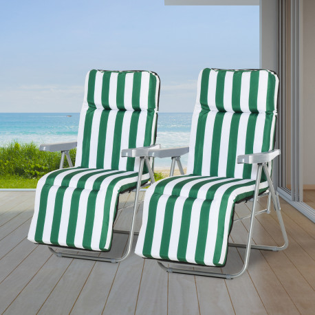 Outsunny 2 Pieces Outdoor Sun Lounger Set with Cushions, Patio Folding 5-Level   Adjustable Backrest Recliner Chairs Set of 2 wi