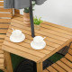 Outsunny Wooden Garden Love Seat, 2 Seater Jack &amp; Jill Companion Seat with Coffee Table and Parasol Hole, Partner Bench, Table a