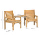 Outsunny Wooden Garden Love Seat, 2 Seater Jack &amp; Jill Companion Seat with Coffee Table and Parasol Hole, Partner Bench, Table a