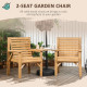 Outsunny Wooden Garden Love Seat, 2 Seater Jack &amp; Jill Companion Seat with Coffee Table and Parasol Hole, Partner Bench, Table a