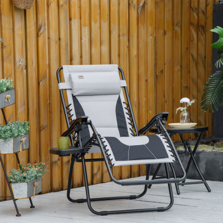 Outsunny Foldable Reclining Garden Chair, Zero Gravity Chair with Padded Seat, Cup Holder, Adjustable Backrest, Pillow for Outdo