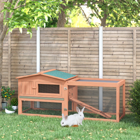 Pawhut Wooden Rabbit Hutch Guinea Pig hutch House 2 Tier with Rabbit Run for Outdoor Garden Backyard, 85 x 24 x 57cm
