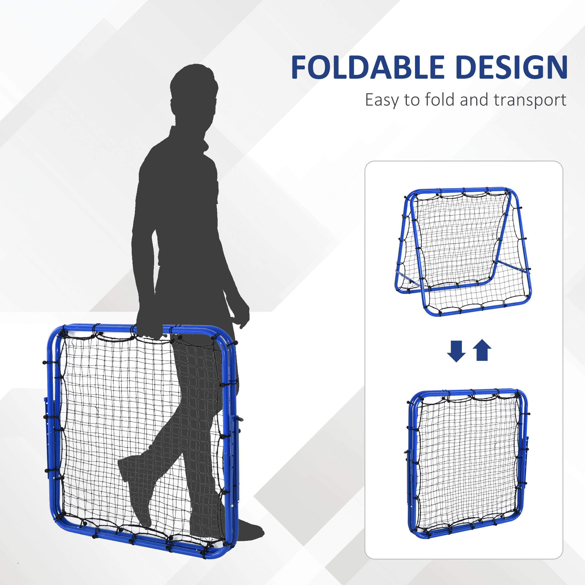 Double Sided Football Rebounder Net, Football Rebound Goal with Five Adjustable Angles, Blue
