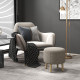Round Linen-Look Storage Ottoman - Light Grey