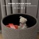 Round Linen-Look Storage Ottoman - Light Grey