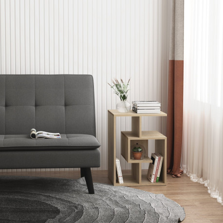 Side Table, 3 Tier End Table with Open Storage Shelves, Small Coffee Table Bedside Table for Living Room, Bedroom, Oak