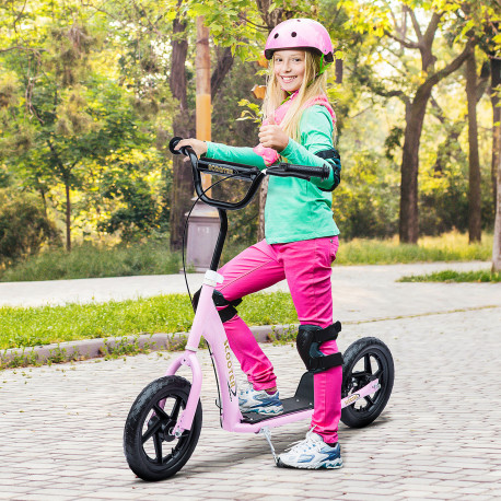 Kids Scooter Kick Scooter with 12" EVA Tyres, Rear Brake, Big Wheels Scooter for 5-12 Years Old, Pink
