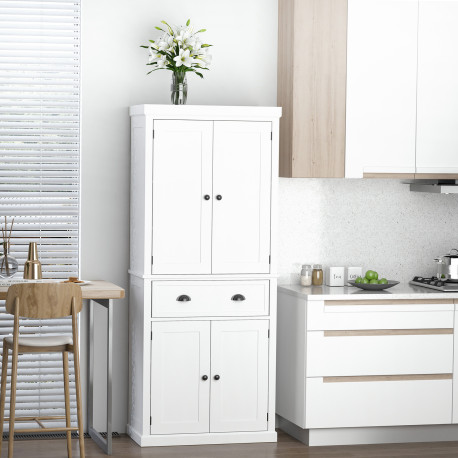 Freestanding Kitchen Cupboard, 184cm Tall Storage Cabinet with Doors and Shelves, Traditional Colonial 4-Door Kitchen Pantry Cup