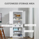 Freestanding Kitchen Cupboard, 184cm Tall Storage Cabinet with Doors and Shelves, Traditional Colonial 4-Door Kitchen Pantry Cup