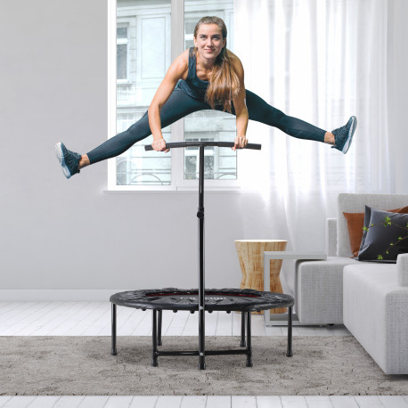 40'' Fitness Trampoline with Adjustable Handle, Rebounder Trampoline Mini Jumper for Indoor Exercise Workout, Support Up to 100k