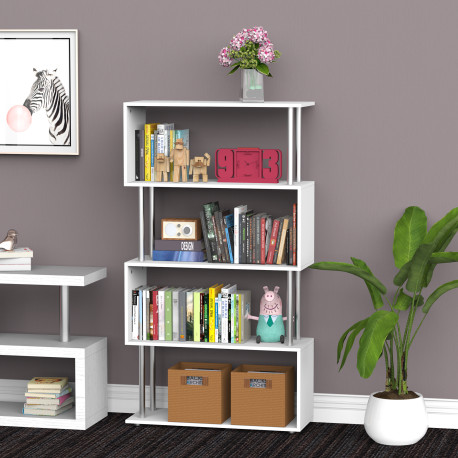 S Shape Bookcase, 5 Tiers Bookshelf, Modern Freestanding Storage Shelf for Home Office, Study, Living Room, 80 x 30 x 145cm, Whi