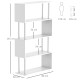 S Shape Bookcase, 5 Tiers Bookshelf, Modern Freestanding Storage Shelf for Home Office, Study, Living Room, 80 x 30 x 145cm, Whi