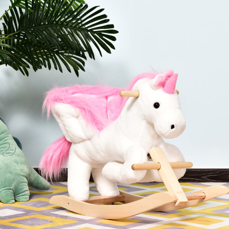 Kids Rocking Horse Unicorn Wooden Plush Ride On Chair Toy with Music 1.5-3 Years