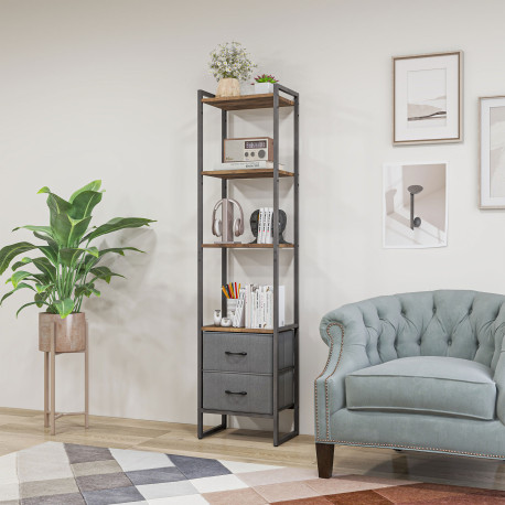 Four-Tier Industrial Display Shelf, with Bottom Drawers