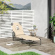Outsunny Outdoor Foldable Sun Lounger, 4 Level Adjustable Backrest Reclining Sun Lounger Chair with Pillow and Reading Hole, Bei