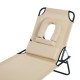 Outsunny Outdoor Foldable Sun Lounger, 4 Level Adjustable Backrest Reclining Sun Lounger Chair with Pillow and Reading Hole, Bei