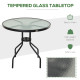 Outsunny Bistro Table Outdoor Round Dining Coffee Table with Parasol Hole, Tempered Glass Top Side Table Patio Garden - 80cm Dia