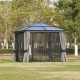 Outsunny 3 x 3(m) Hardtop Gazebo Canopy with Polycarbonate Roof, Aluminium Frame, Permanent Pavilion Garden Gazebo with Netting 