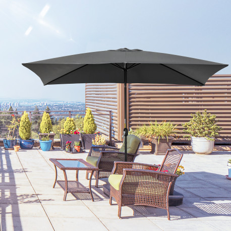 Outsunny 3x2m Garden Parasol Umbrella with Tilt and Crank, Outdoor Sun Shade Canopy with Aluminium Frame and Steel Ribs, Rectang