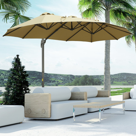 Outsunny 4.5 m Patio Parasol, Large Double-Sided Rectangular Garden Umbrella with Crank Handle, 360° Cross Base for Bench, Outdo