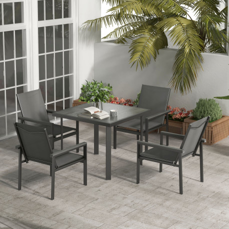 Outsunny Five-Piece Metal Dining Set, with Glass-Top Table - Grey