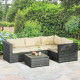 Outsunny 3 Pieces PE Rattan Garden Furniture Set with 10 cm Thick Cushions, 4 Seater Garden Corner Sofa Set with Glass Top Coffe