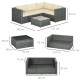 Outsunny 3 Pieces PE Rattan Garden Furniture Set with 10 cm Thick Cushions, 4 Seater Garden Corner Sofa Set with Glass Top Coffe