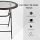 Outsunny Folding Round Tempered Glass Garden Table with Brown Rattan Edging