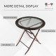 Outsunny Folding Round Tempered Glass Garden Table with Brown Rattan Edging