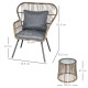 Outsunny 3 Pieces Rattan Bistro Set, Wicker Garden Furniture Set with Cushions, Glass Top Coffee Table and Chairs for Outdoor, P