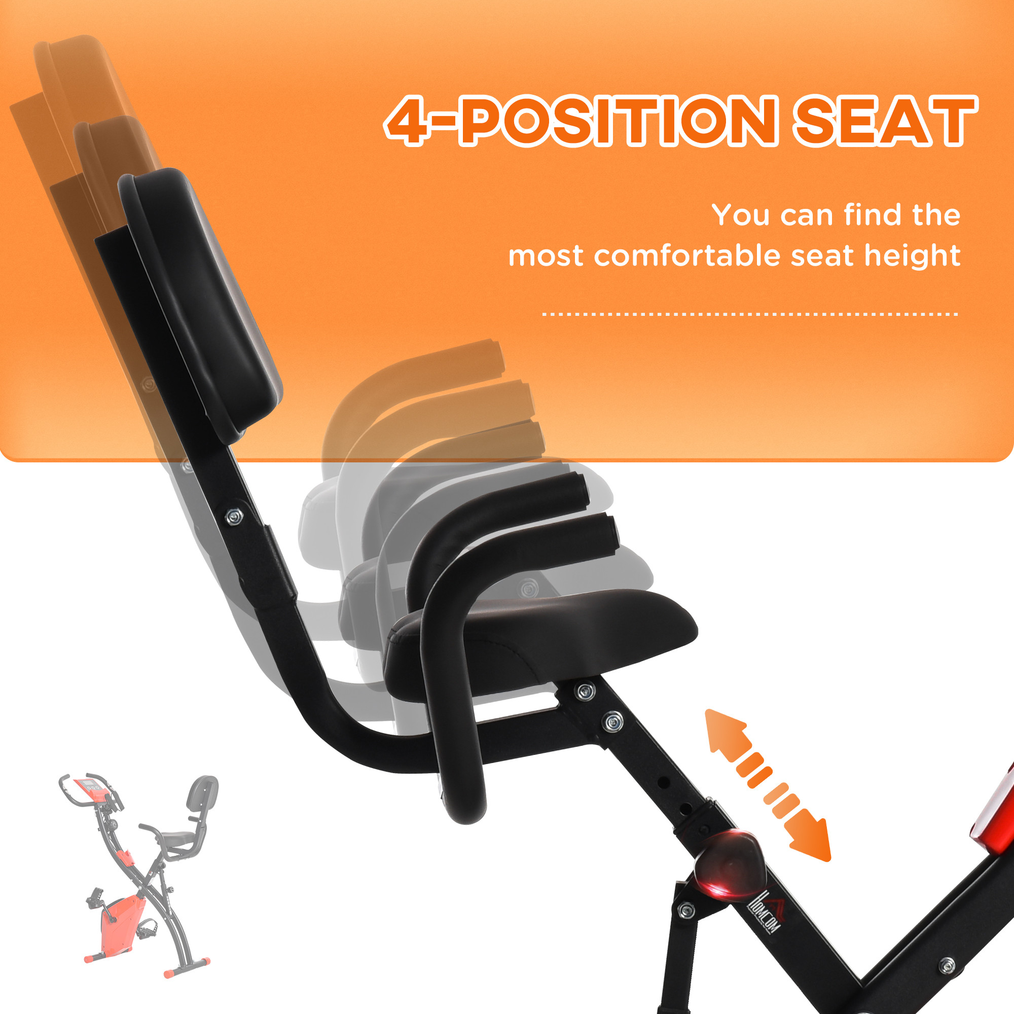 2-in-1 Folding Exercise Bike with 8-Level Magnetic Resistance, Arm Resistance Band, Pulse Sensor, Red