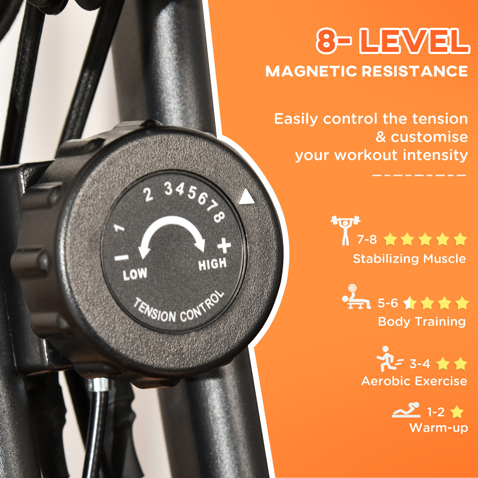 2-in-1 Folding Exercise Bike with 8-Level Magnetic Resistance, Arm Resistance Band, Pulse Sensor, Red