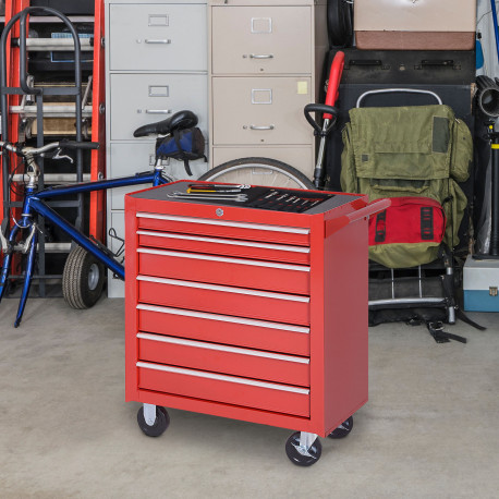 DURHAND 7-Drawer Rolling Tool Chest on Wheels, Lockable Tool Cabinet with Side Handle, Metal Tool Box Trolley for Garage, Worksh
