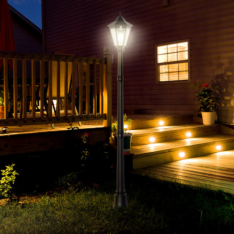 Outsunny 1.9M Garden Lamp Post Light, IP44 Outdoor LED Solar Powered Lantern Lamp with Decorative Bulb, Aluminium Frame for Pati