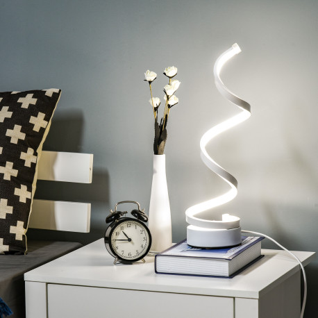 Modern Wave-Shaped LED Table Lamp with Round Metal Base for Living Room, Bedroom, Study, Dining Room, Office, Cool White 6000K, 