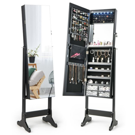 Lockable Jewelry Armoire Organizer with Rimless Full-Length Mirror