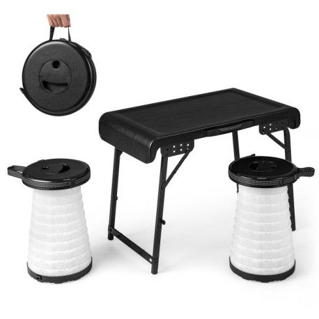 3-Piece Folding Table Stool Set with a Camping Table and 2 Retractable LED Stools