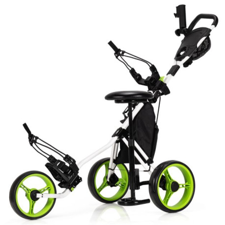 Golf Push Pull Cart with Storage Bag and Foot Brake