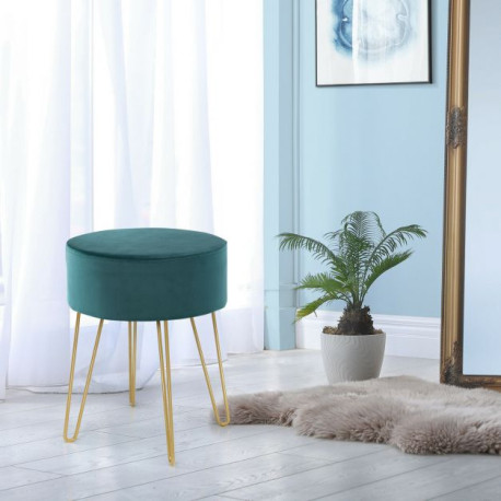 Round Velvet Stool with Hairpin Legs