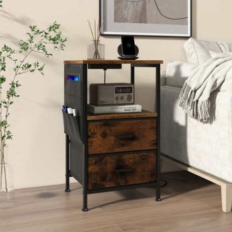 2-Piece Nightstand with Charging Station with USB Ports and Socket Outlets