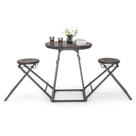 3-Piece Round Table and Stool Set with 2 Foldable Stools