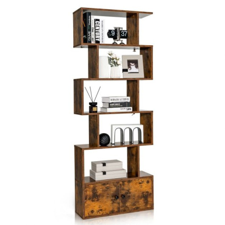 Industrial S-Shaped 5-tier Bookcase with Cabinet