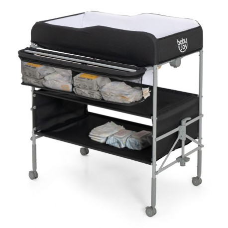 Folding Nursery Changing Table with Lockable Wheels and Storage Basket