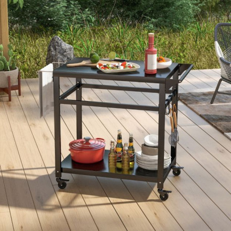 Double-Shelf Movable BBQ Cart with 4 Lockable Wheels and Side Handle