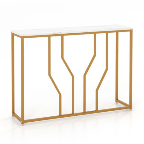110 cm Gold Console Table Entryway Table with Faux Marble Tabletop