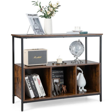 Modern Buffet Sideboard with Steel Frame Open Shelf and 3 Compartments