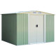 Metal Storage Shed with Sloping Roof Sliding Doors and Air Vents