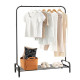 Metal Clothes Stand Rack with Top Rod and Lower Storage Shelf